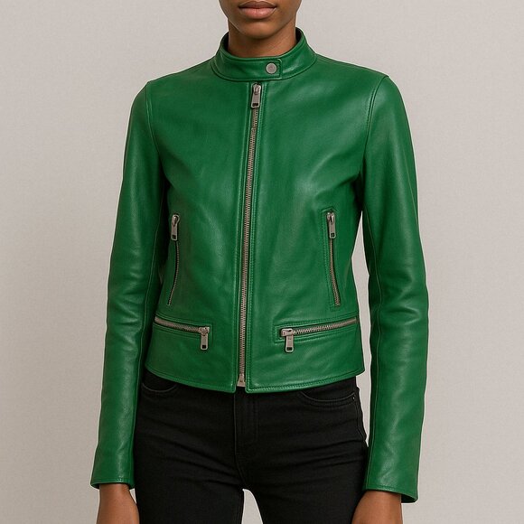 Dolce & Gabbana green leather moto jacket size 42 - Picture 1 of 8